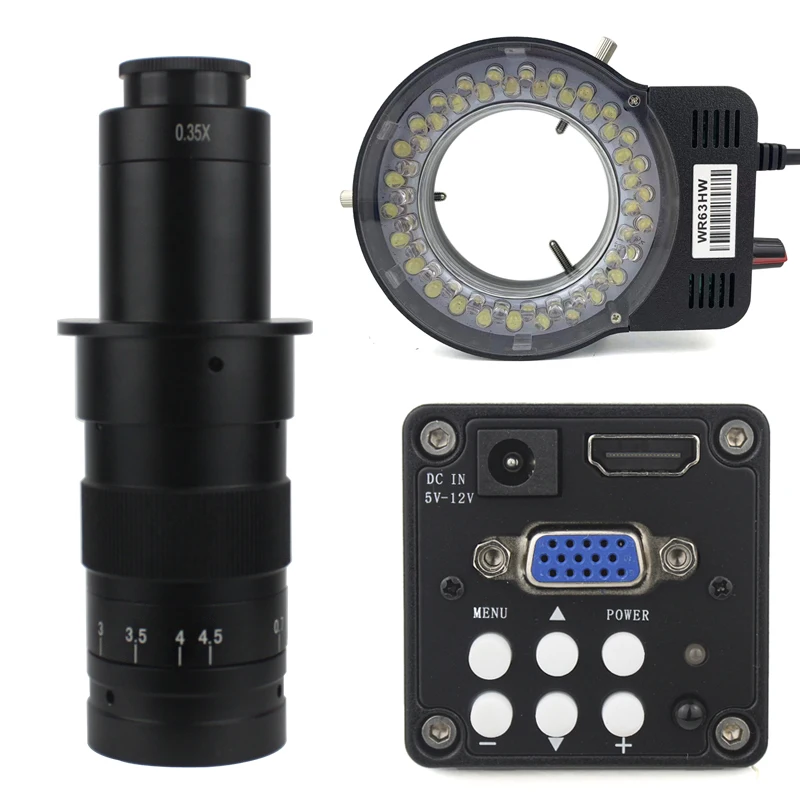 14mp-1080p-hdmi-vga-video-microscope-camera-120x-130x-180x-300x-adjustable-zoom-c-mount-lens-56-led-ring-light-for-pcb-soldering