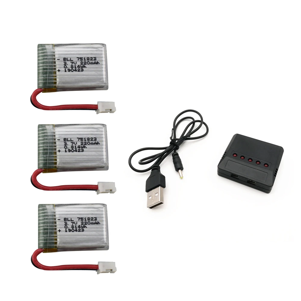 3,7 V 220 мА/ч, Батарея с Зарядное устройство для E010 NH010 F36 H36 T36 LIPO Батарея для HS210 GD65A AT-66 751823 - Цвет: Черный
