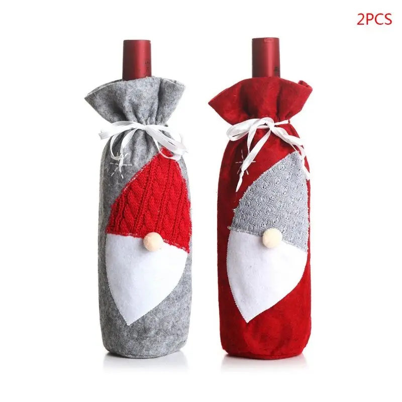 

2 Pcs/set Christmas Red Wine Bottle Cover Bag Dinner Table Home Party Decor Gnome