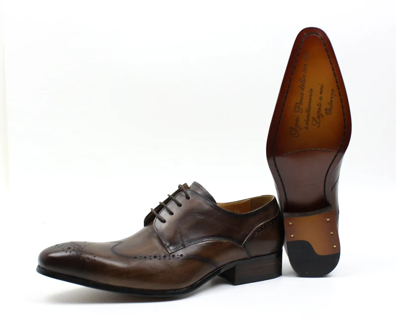 Handmade Men Dress Shoes Genuine Leather Derby Shoes Black Brown Pointed Business Office Work Lace Up Men's Formal Shoes Male