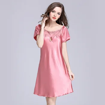

2020 Hot Sale Womens Nightgown Sleepwear Sexy Silk Sleepwear Summer Silk sexy Short Sleeve Nightdress Plus Size Sleepwear