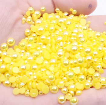 

Lemon yellow AB Half Round Pearl Rhinestone Crystal Non Hotfix Flat Back Rhinestones Trim Accessories for Nail Art Rhinestones