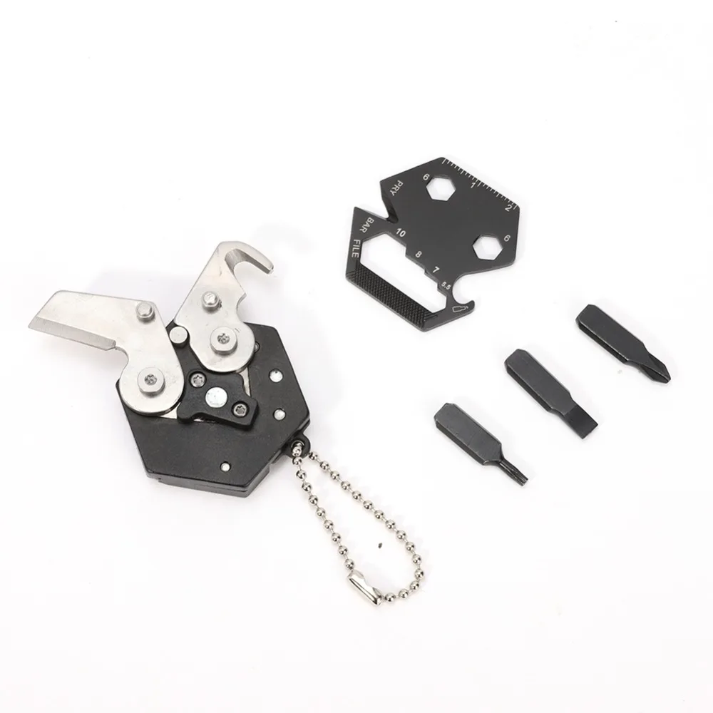 Multifunctional Portable Folding Stainless Steel Screwdriver Bit Rope Cutter Bottle Opener Ruler Outdoor Repair Tool Accessories