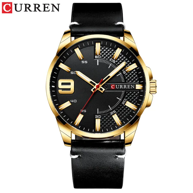 Горячая Мода Curren 8371 Роскошные деловые часы Мужские кварцевые кожаные Наручные часы водонепроницаемые светящиеся мужские часы - Цвет: black black gold