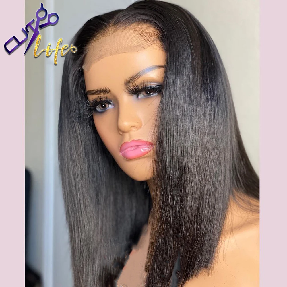 Highlight 13X4 Lace Front Wig Human Hair Short Brazilian Wig Straight Bob Pre Plucked Lace Closure Ombre For Black Women