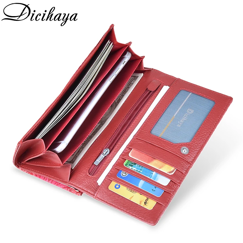 Baratos Cartera de cuero de diseño exclusivo de dechaya para mujer, de lujo, diseño de marca, Cartera de alta calidad para mujer, portatarjetas, bolso largo para teléfono