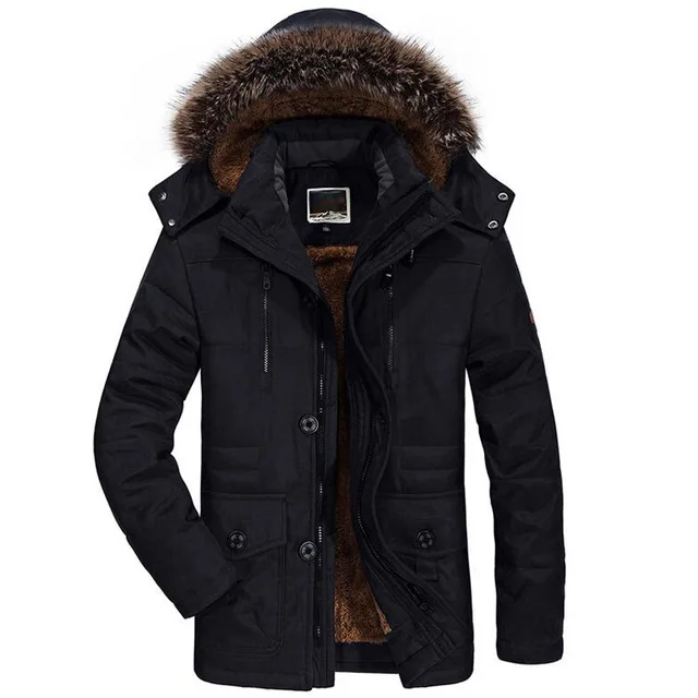 Новая зимняя куртка мужская Толстая Повседневная мужская с меховым воротником ветрозащитная парка размера плюс 6XL бархатное теплое пальто Мужская брендовая одежда - Цвет: MS7176 Black