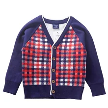 Клетчатый свитер для мальчиков; куртки; детская трикотажная одежда; кардиган; хлопковая Вязанная одежда; детская одежда