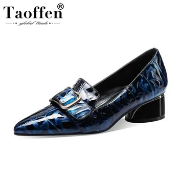 

Taoffen Genuine Leather Women Pumps Buckle Pointed Toe Chunky Heels Office Work Retro Pumps Casual Daily Party Shoes Size 33-40