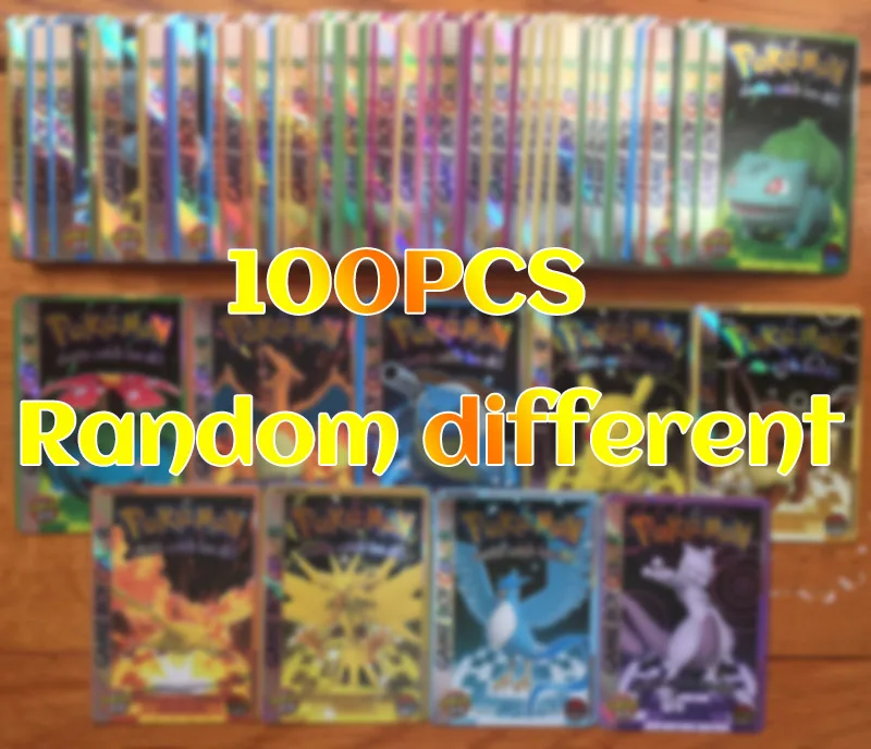 100pcs 50 шт./компл. случайная карта покемона блики флэш-карты Пикачу; Чаризард Mewtwo eeevee Psyduck коллекция карты детские игрушки подарок - Цвет: 100pcs