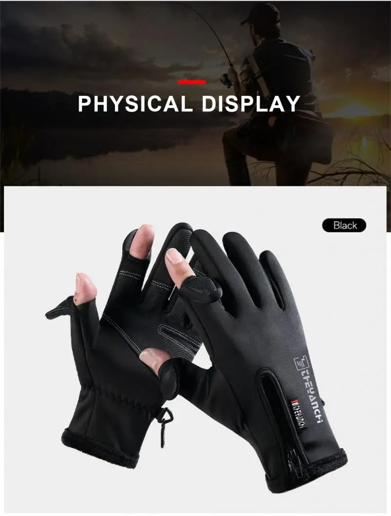 2022 1Pair Outdoor Winter Fishing Gloves Exposed Two-finger Non-Slip Screen Waterproof Non-slip Wrist Elastic Warm Fishing Glove