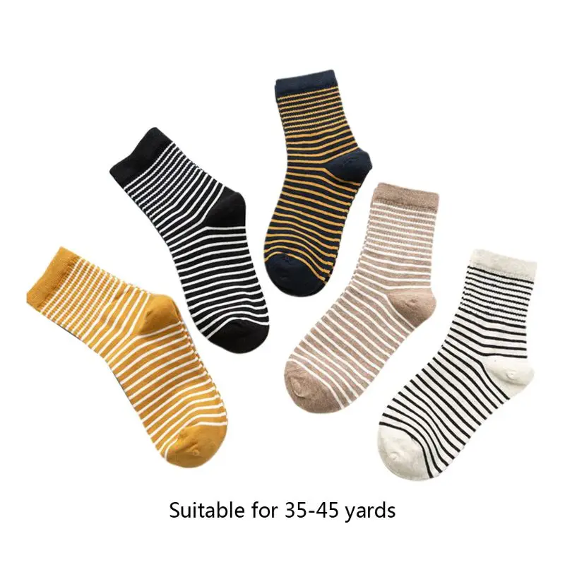 5 пар корейских модных женских носков контрастного цвета с тонкими полосками
