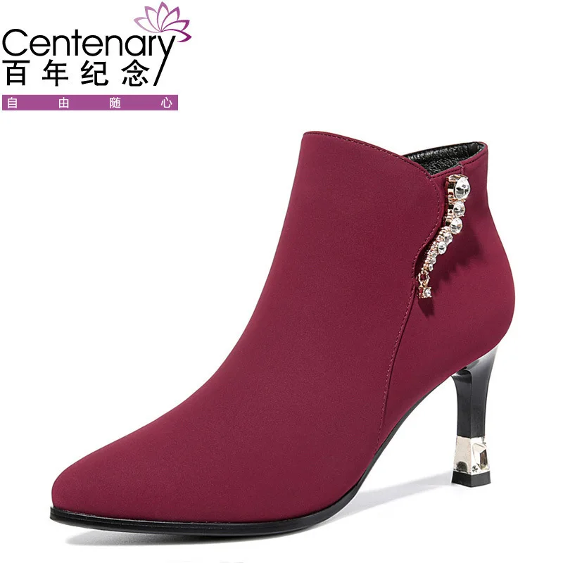 

Centennial Thin Heeled High Heel Boots 2018 Autumn New Style WOMEN'S Shoes plus Velvet Warm WOMEN'S Boots 1526 Genuine Product