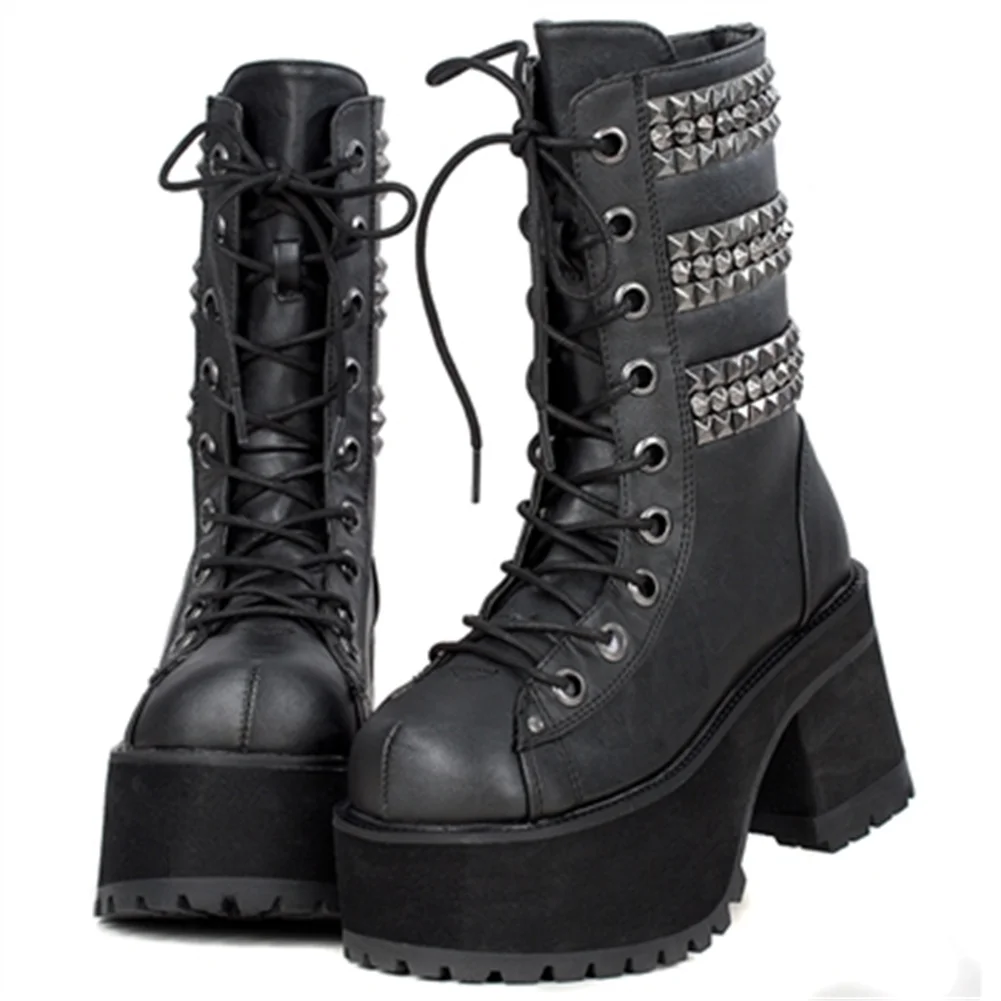 Lapolaka Fashion Punk Cool Girl Motorcycle Boots Rivet Med Platform Women Shoes Plus Size Gothic Ankle Party Club | Обувь