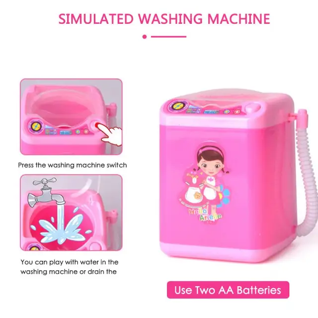 2020 Newest Sponge Makeup Brushe Cleaner Toy Mini Electric Washing Machine Children Pre School Toy Pretend Play Housekeeping Toy 3