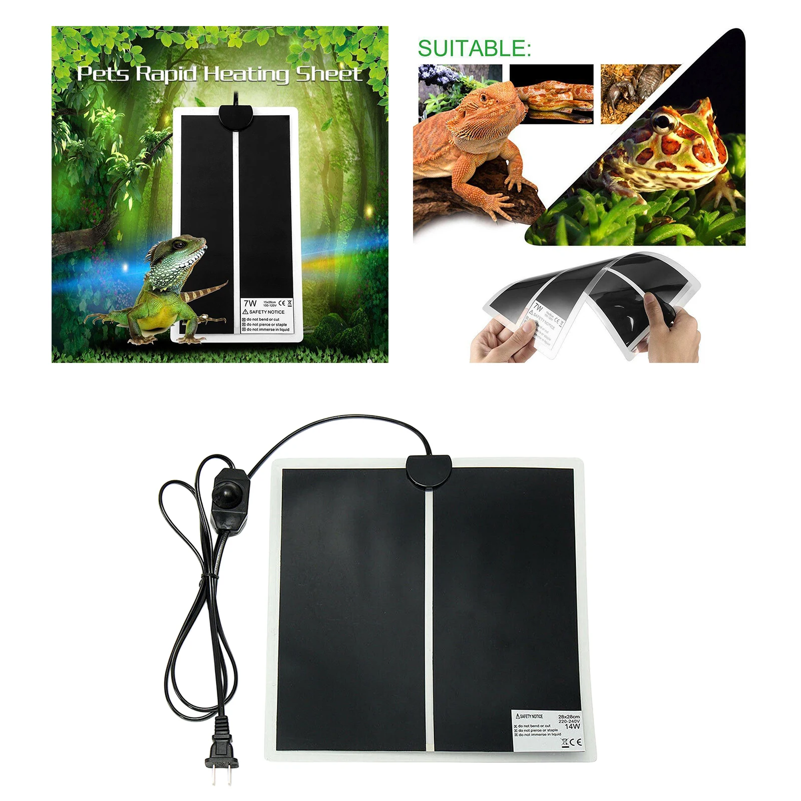 Reptile Heating Pad, Tank Warmer with Temperature Control, Power Adjustment Under Tank Terrarium Heater Mat for Reptiles