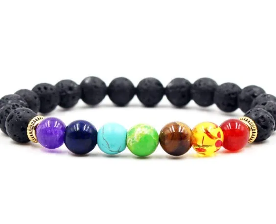 8Mm Bohemien Perline Di Agata Multicolore Chakra Guarigione Reiki Buddha Yoga Bracciale Elastico Regolabile Pietra Vulcanica Braccialetti Cwe
