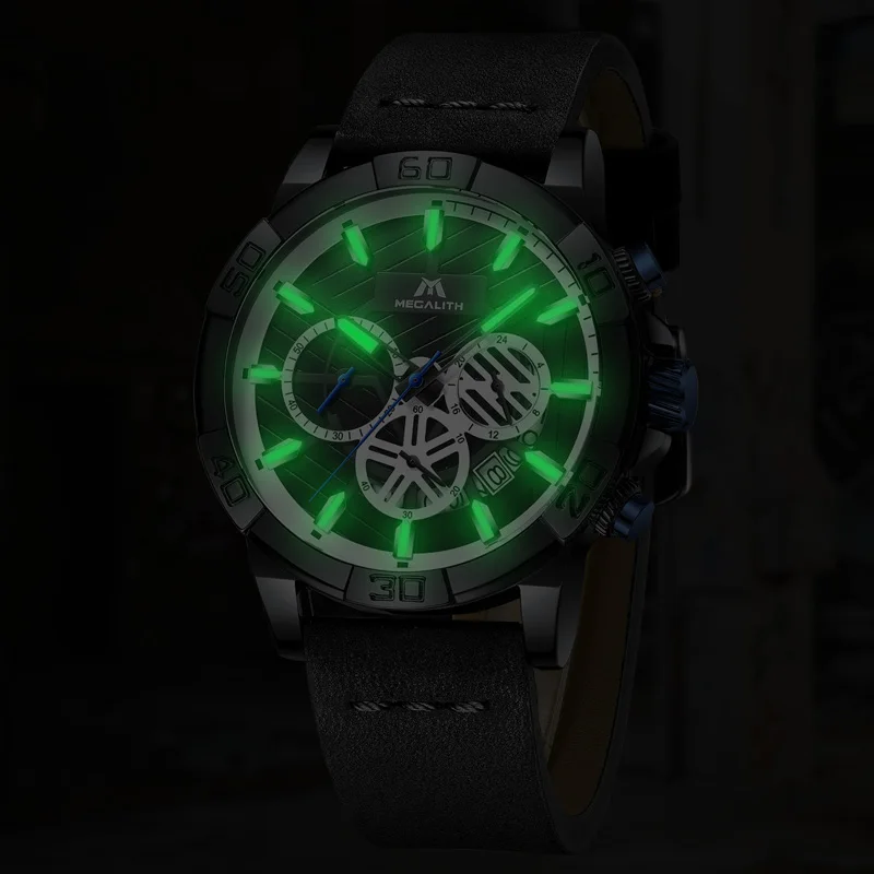Relogio masculino MEGALITH спортивные водонепроницаемые часы для мужчин лучший бренд класса люкс светящийся хронограф часы для мужчин кожаный ремешок часы