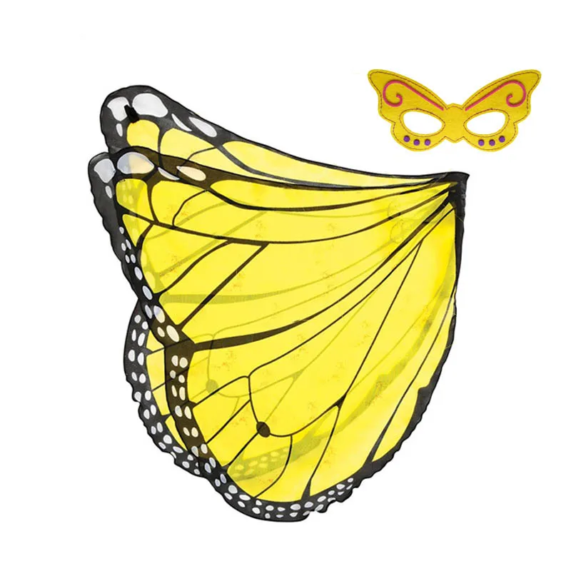 Платье феи с крыльями бабочки для костюмированной вечеринки; шифоновое крыло с маской для девочек; цвет синий, розовый - Цвет: W3