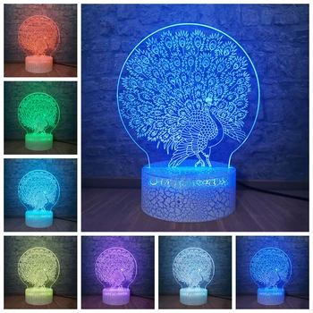

Peacock Night Light Lamp 3D LED Lamp 7 Colorful Table Lamp For Children Kids Christmas Gift LED USB Rechargeable For Room Decora