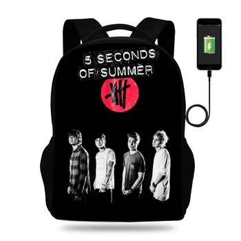 

USB Charging School Bag Laptop Backpack 5 sos Printed Schoolbag for Teenager Boys Girsl knapsack