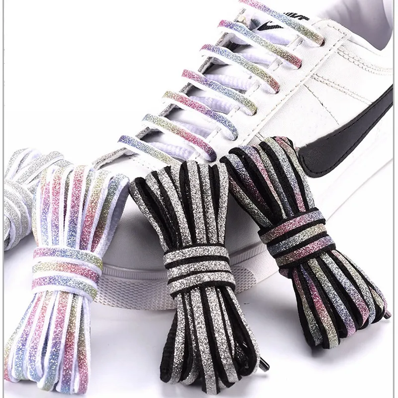 Reflective Shoelaces Sneakers Shoe-Strings Braided Running-Shoes Children Bracelet Sequin