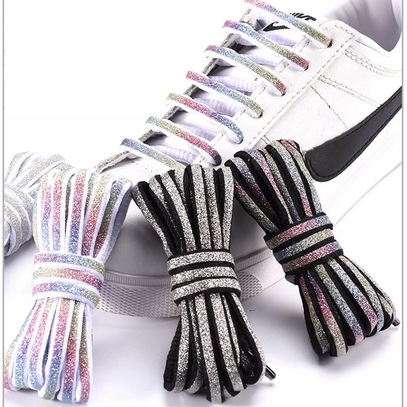 Nuevos cordones reflectantes de zapatos de lentejuelas láser trenzado pulsera Zapatillas de correr de encaje para niños adultos cordones de zapatos|Cordones de zapatos| - AliExpress