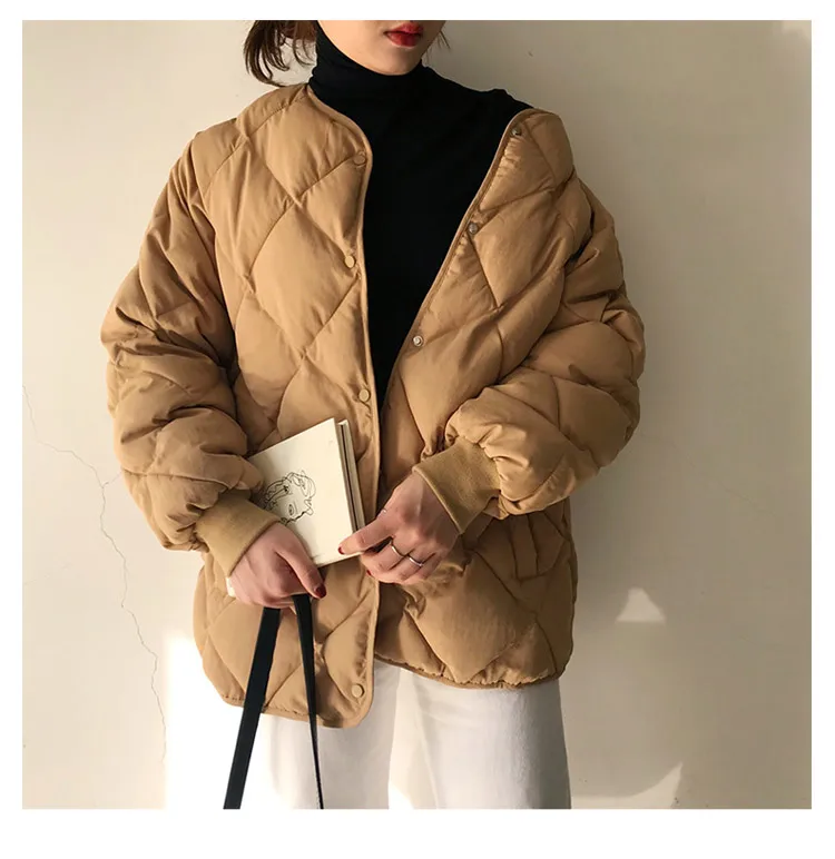 Однотонный женский пуховик, повседневный однобортный женский пиджак, минимализм, женская зимняя куртка, модное корейское пальто для женщин
