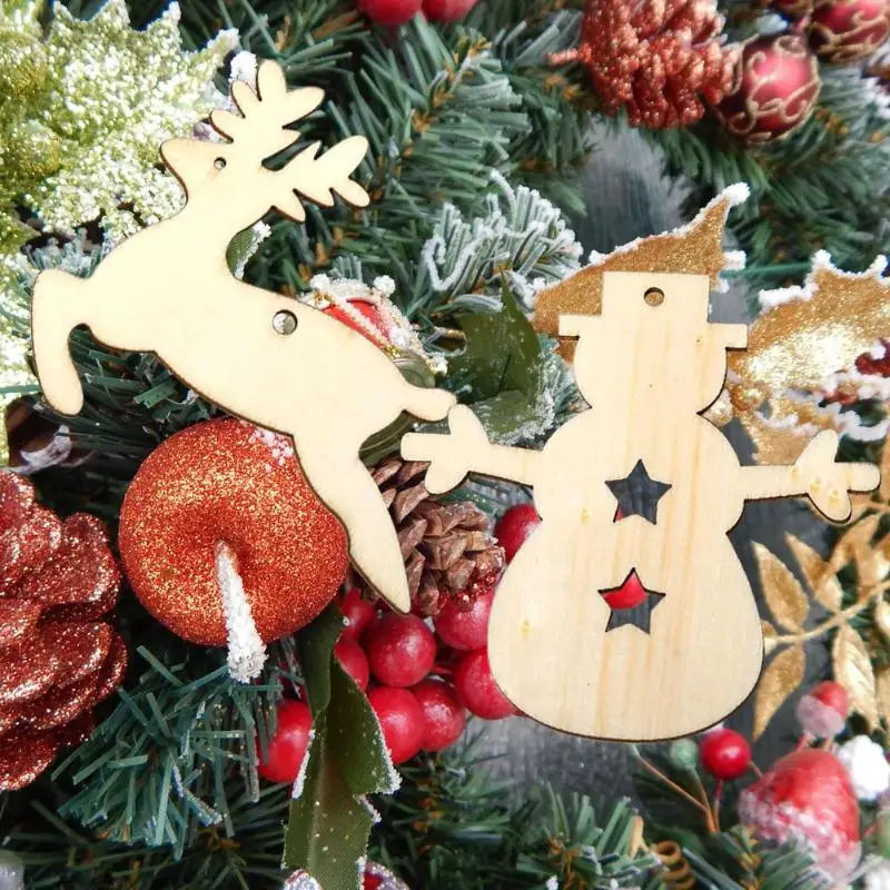 

3/10pcs Wooden Elk Snowman Shape Christmas Pendants DIY Home Party Decoration Ornaments Craft Xmas Tree Party Wedding Decoration