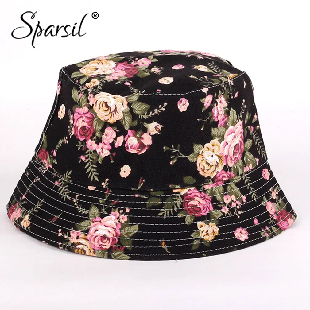 

Sparsil Summer Unisex UV Sun Protection Hat Flower Foldable Bucket Outdoor Beach Fish Women Cap Sunshade Men Chapeau 16 Color