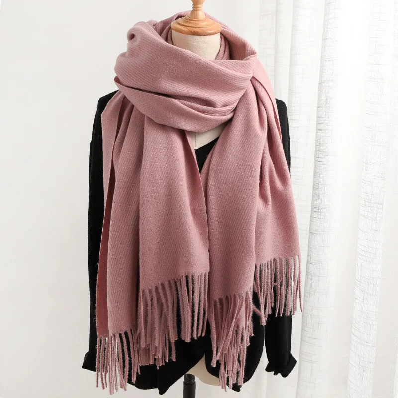 Модный зимний кашемировый шарф для женщин, теплые шарфы-пончо, женские длинные шали и накидки, шарфы для девушек, одноцветные - Цвет: Dark Pink
