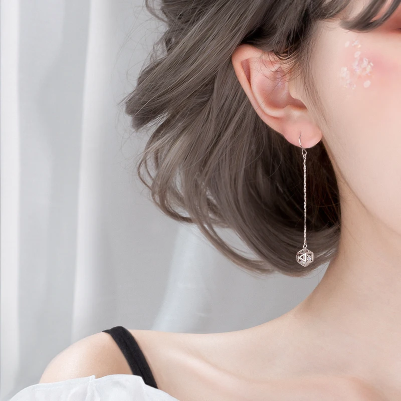 

Factory Price Silver AAA Zircon Cube Charm Earrings 925 Irregular Geometry Link Chain Earrings For Women Gift Fashion Jewelry