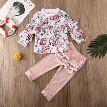 

Imcute Toddler Kids Baby Girl Autumn Clothes Sets Long Sleeve Ruffle Floral Tops T-shirt Pink Pants 1-6Y Outfits