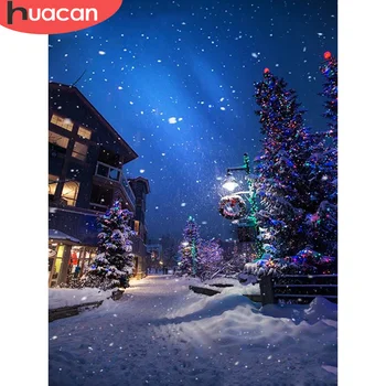 

HUACAN Full Square Diamond Painting Street Cross Stitch Diamond Embroidery Landscape Tree Mosaic Snow Christmas Decorations Gift