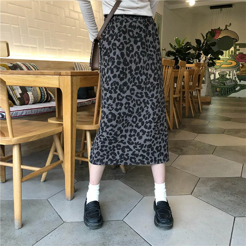 Женская юбка миди с леопардовым принтом и высокой талией, мягкая Высококачественная шерстяная облегающая юбка миди с леопардовым принтом