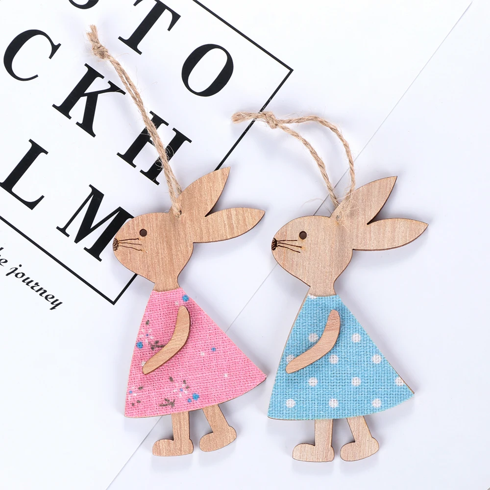 

1PCS Lovely Easter Rabbit Wooden Decoration DIY Wood Hanging Crafts Cute Bunny Easter Ornaments Party Supplies
