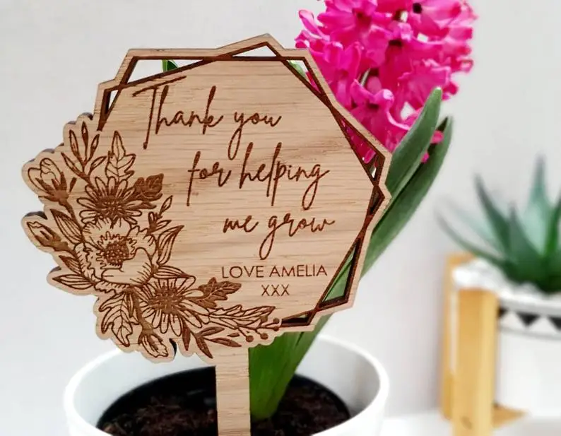 Plant topper Thank you for helping me grow Personalised wooden plant sign Thank You Teacher Gift plant sign End of term teachers gift