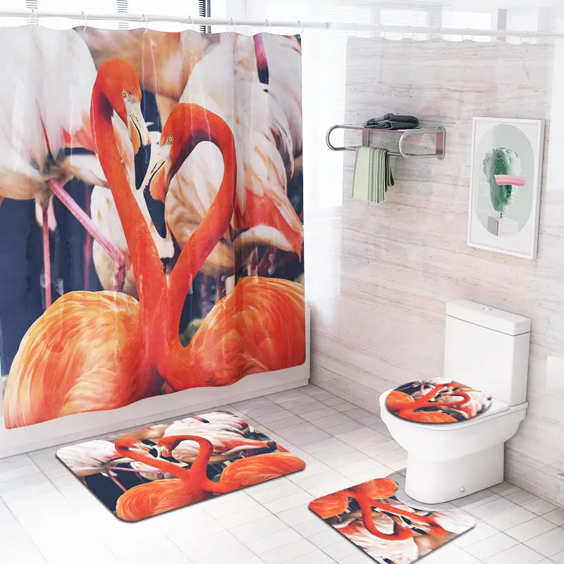 Zeegle Набор ковриков для ванной Противоскользящий 4 шт. Набор ковриков для ванной Водонепроницаемая душевая занавеска ванная комната ковер из полиэстера занавеска для туалета - Цвет: YL47 and SY214