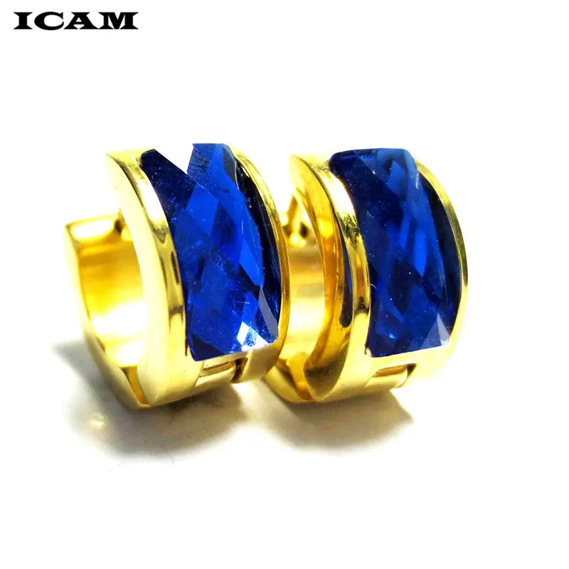 ICAM Gold Huggie Hoop серьги синий прозрачный циркониевый зажим на круг из нержавеющей стали серьги крошечные мини круглые