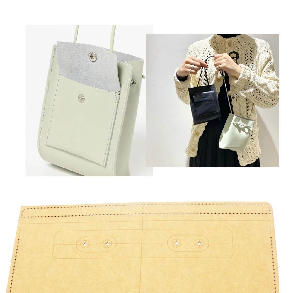 diy Leather kraft women shoulder bag small cellphone pocket sewing pattern hollowed stencil template 20x15x5cm