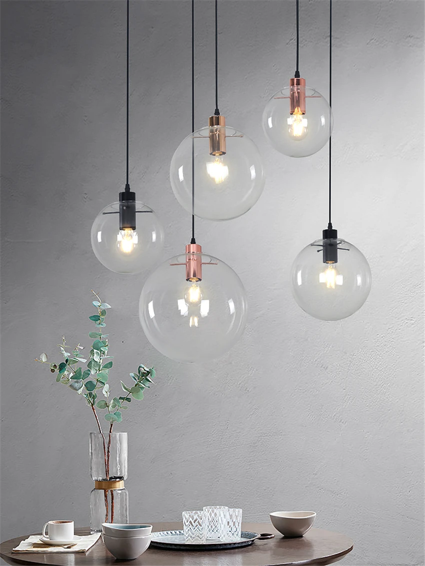 

Nordic Rose Gold Head Lamp Large Glass Pendant Lights Restaurant Lighting Bubble Ball Bar Corridor Store Hanging Lamp Fixtures