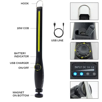 

Portable USB Rechargeable 5 Mode COB Flashlight LED Working Light Magnetic COB Torch Lanterna Hanging Hook Lamp Outdoor Camping