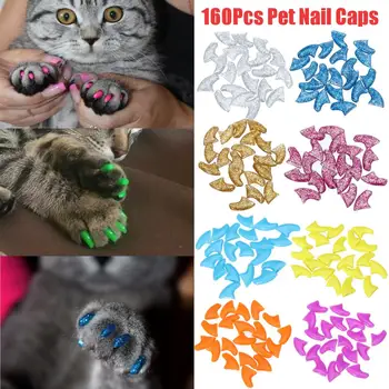 

160Pcs/set 8 Color Cat Nail Caps Pet Nail Protector With Soft Silicone Cat Nail Cover High Quality
