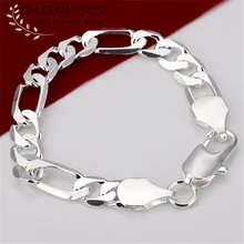 Charmhouse Bracelet For Men Sterling Silver 12mm Figaro Chain Bracelets& Bangles Wristband Pulseira Homme Male Jewelry Gifts