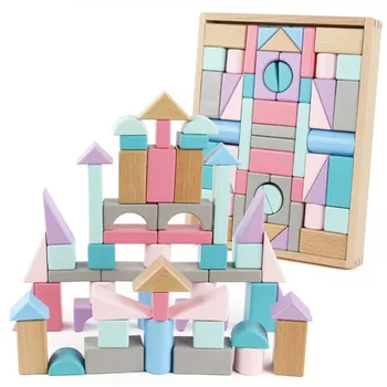 

High Quality Geometric Assembling Building Blocks Colorful 28/35/55pcs Wooden Blocks Early Educational Childen's Block Toy