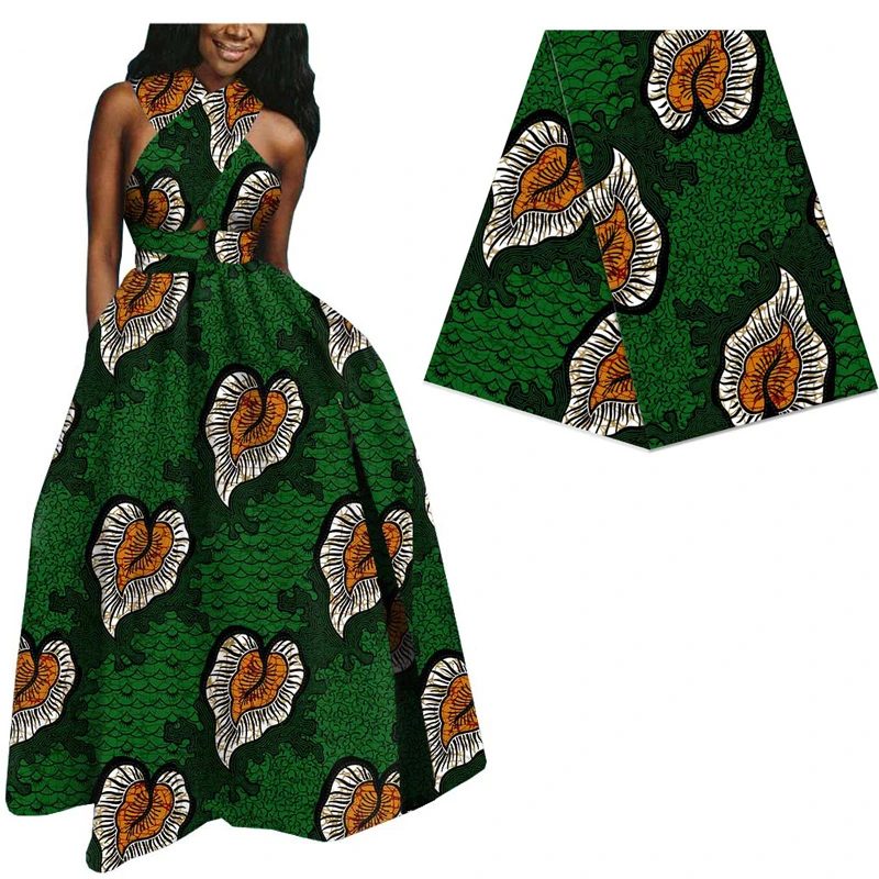 Зеленая африканская печатная настоящая голландская восковая ткань для женского платья 6 ярдов DIY шитье батик ткань из Анкары и Нигерии восковая ткань 528