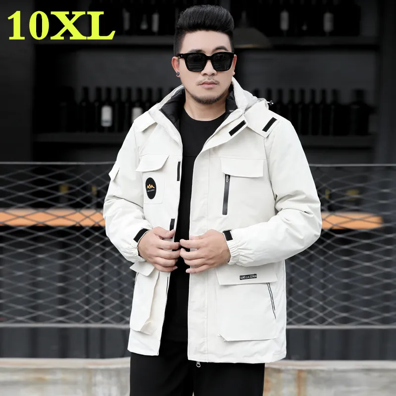 Новинка, большие размеры, 10XL, 9XL, 8XL, водонепроницаемая зимняя куртка для мужчин, теплая, 2 в 1, парка ветрозащитная, съемный капюшон, Утепленная зимняя куртка