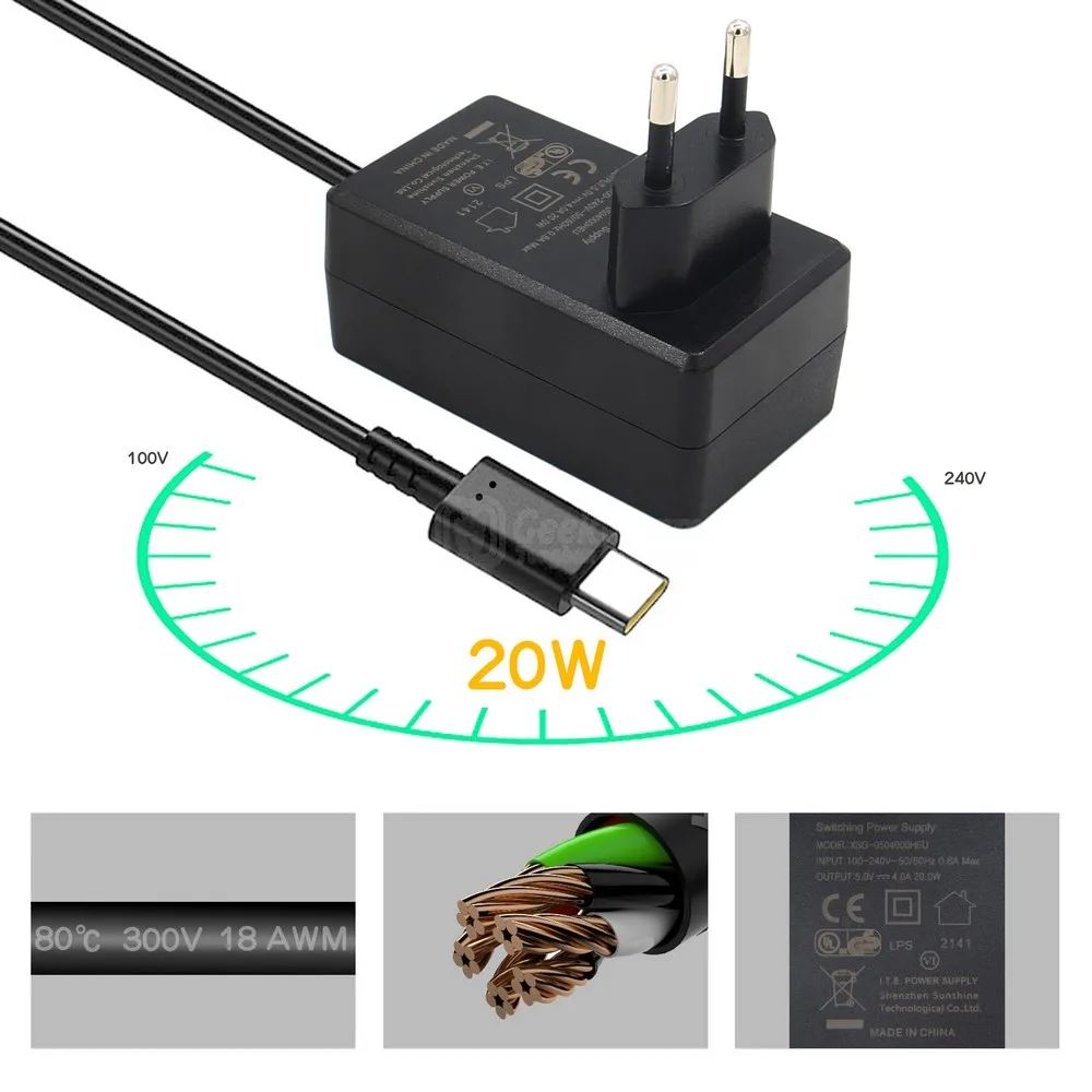 Geekworm Raspberry Pi 4 電源アダプター、電源 5V 4A 20W