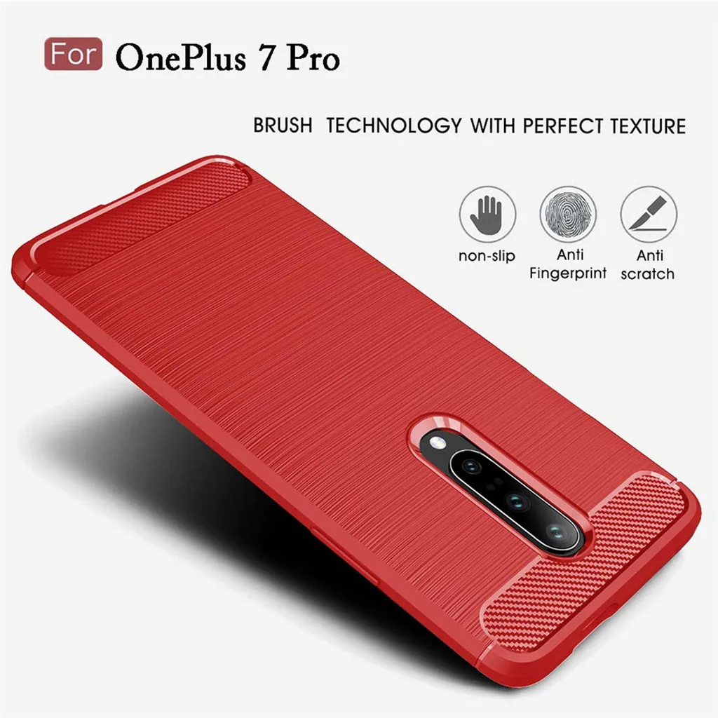 For Oneplus 7 Pro 6.7 inch Luxury Silicone Rubber Protective Hard Phone Case Dirt-resistant Slim Cover Carbon fibre Hard Case