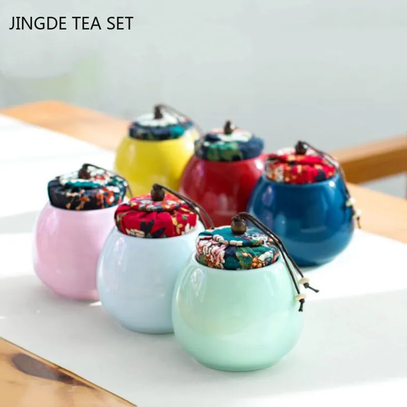 Chinese Colorful Ceramics Tea Caddy Tieguanyin Containers Travel Tea Bag Sealed Tea Jar Spice Coffee Powder Caniste Storage Tank
